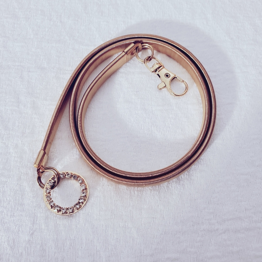 Chic Gold-Tone Waist Chain Belt with Simulated Crystal Circle Pendant